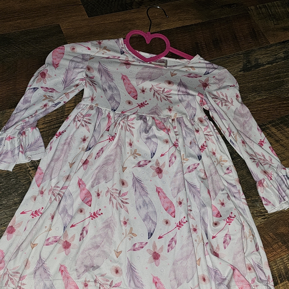 Floral and Feather 3/4 Sleeve Dress